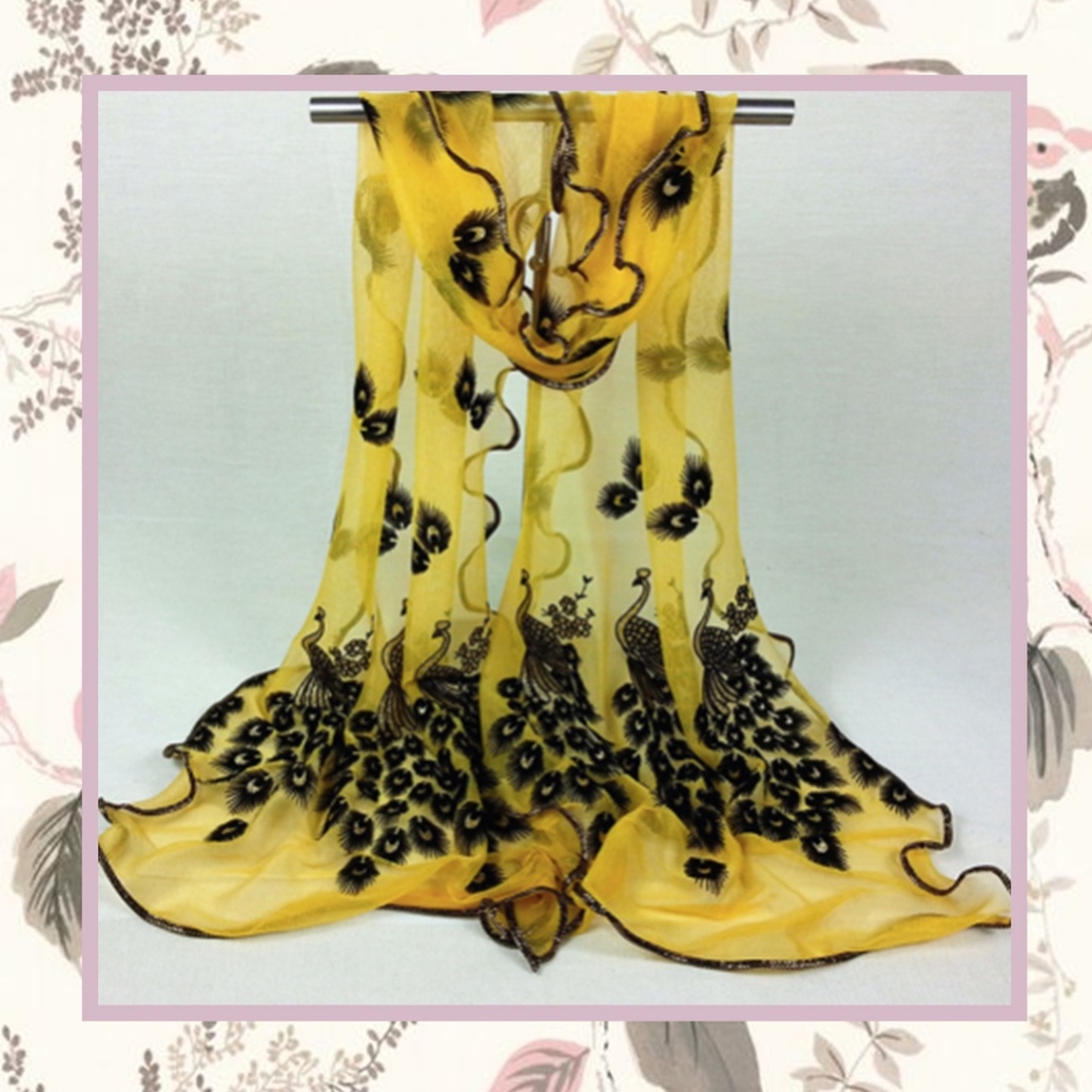 🍒 SCARF PEACOCK SHEER MULITPURPOSE WRAP BOBO SHAWL EMBROIDERED LONG DESIGNER
